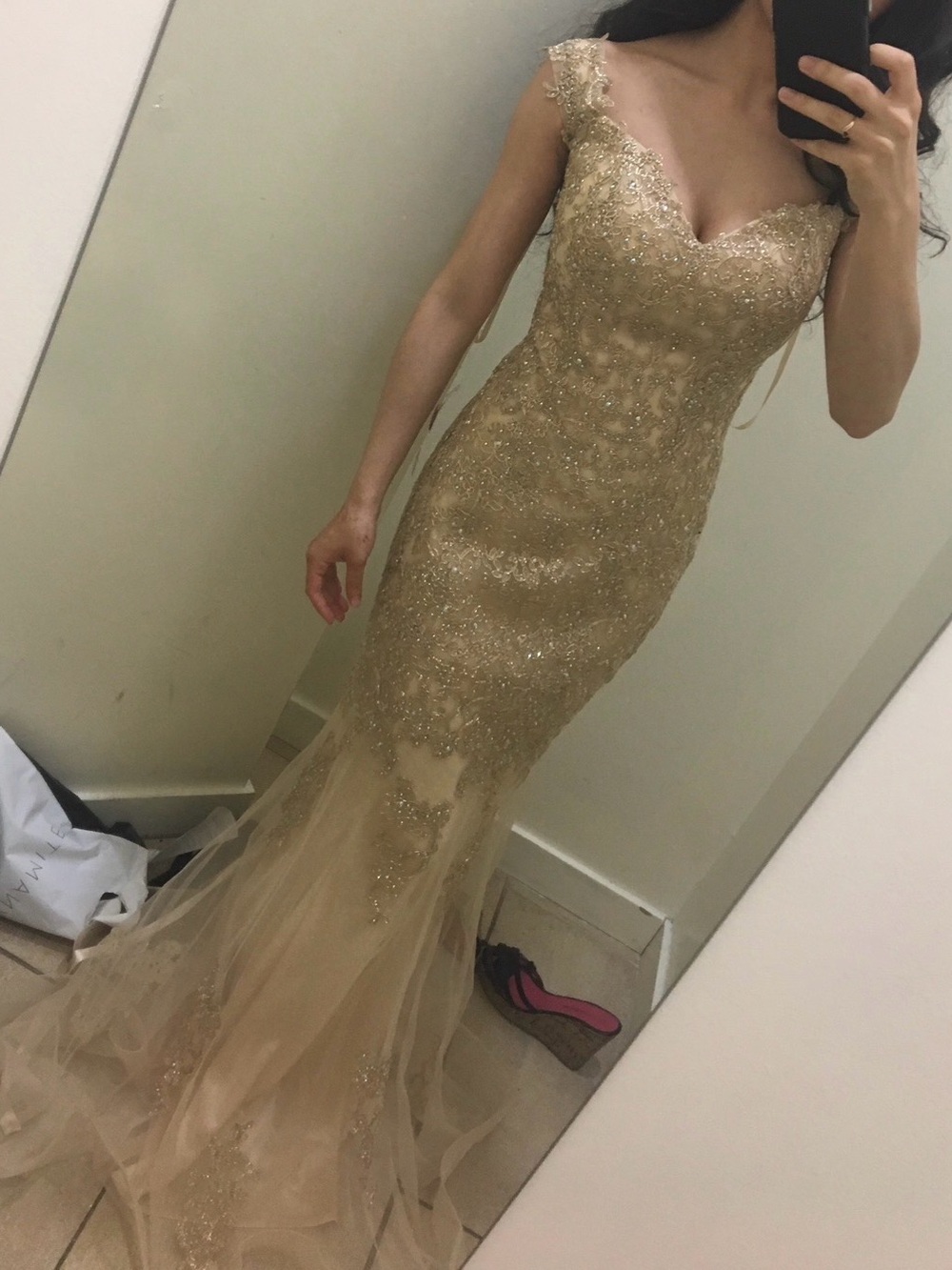 Elegant Beaded Champagne Evening Dress